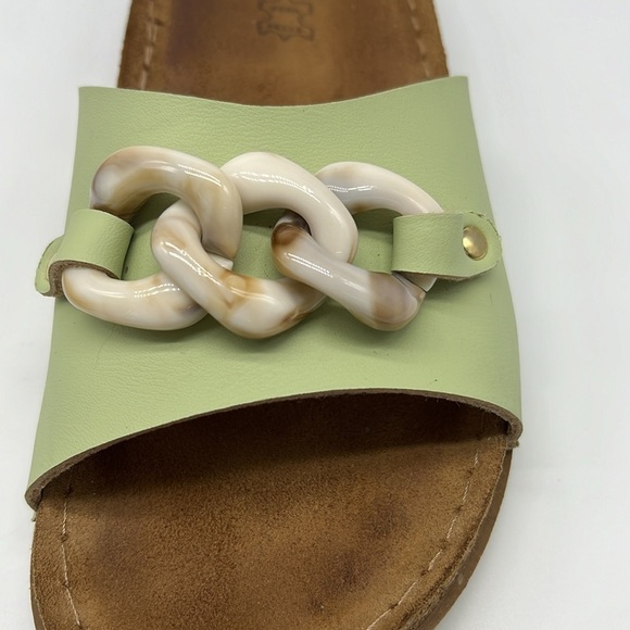 Inblu - Mint Green With Seashell Stone Chain Slip On Sandals Size 39 - Picture 9 of 13